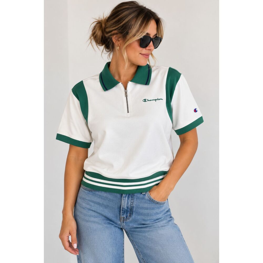 Champion Green & Ivory Half-Zip Polo Pullover
